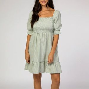 Pink Blush gingham print smocked bodice dress